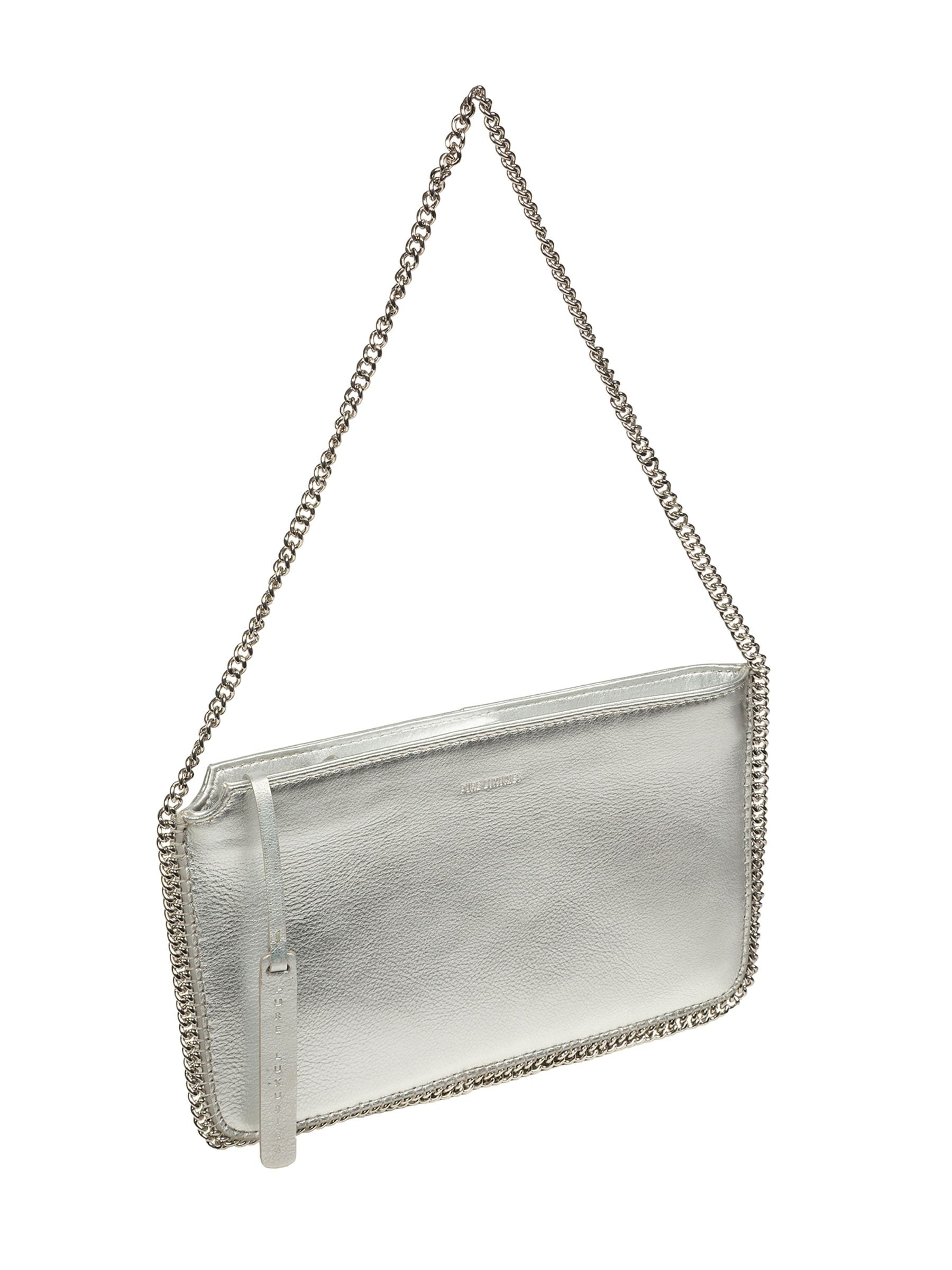 Pure Luxuries silver leather evening bag with chain strap - British product