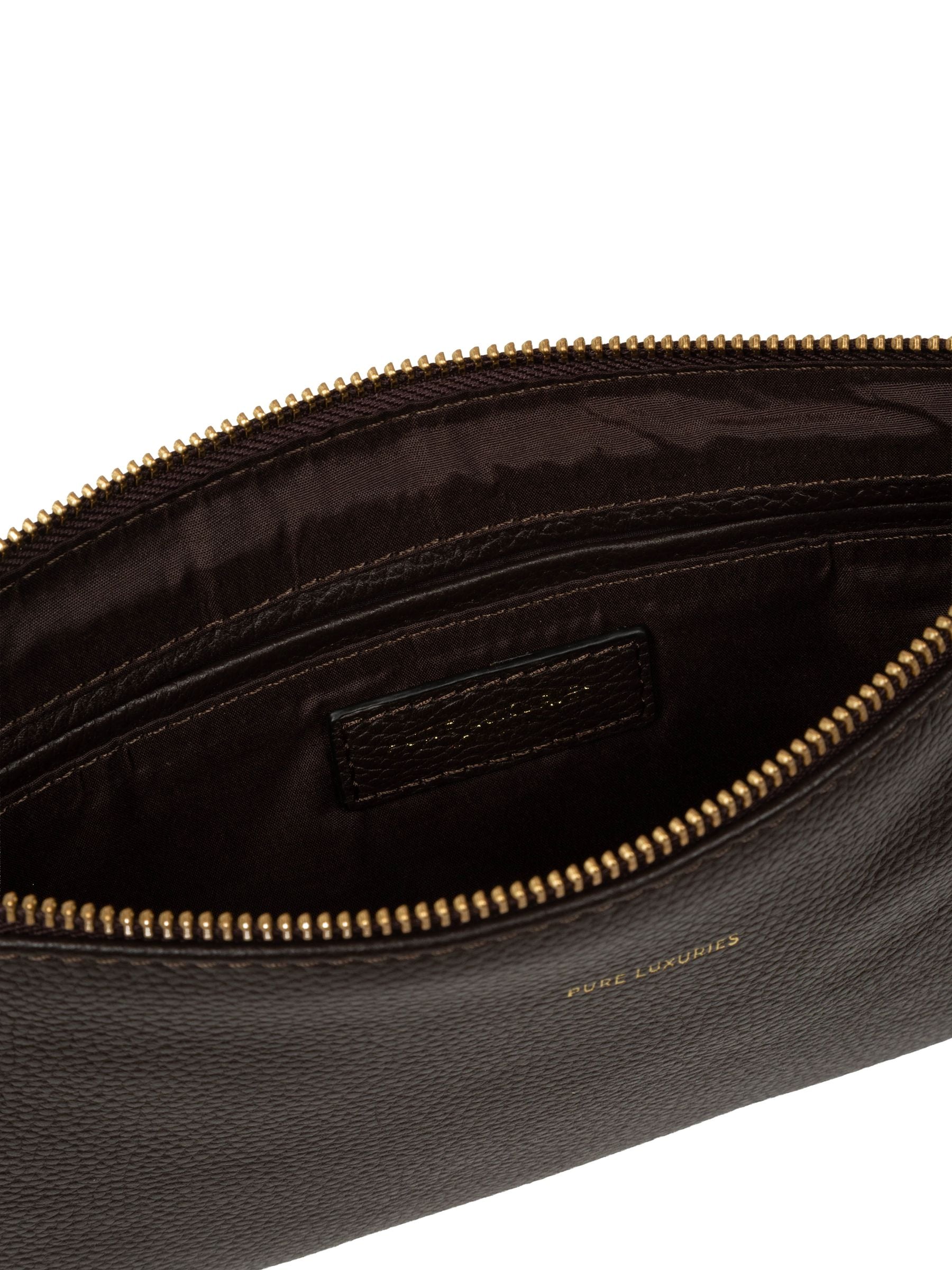 Pure Luxuries London brown Emalia leather clutch bag - British product