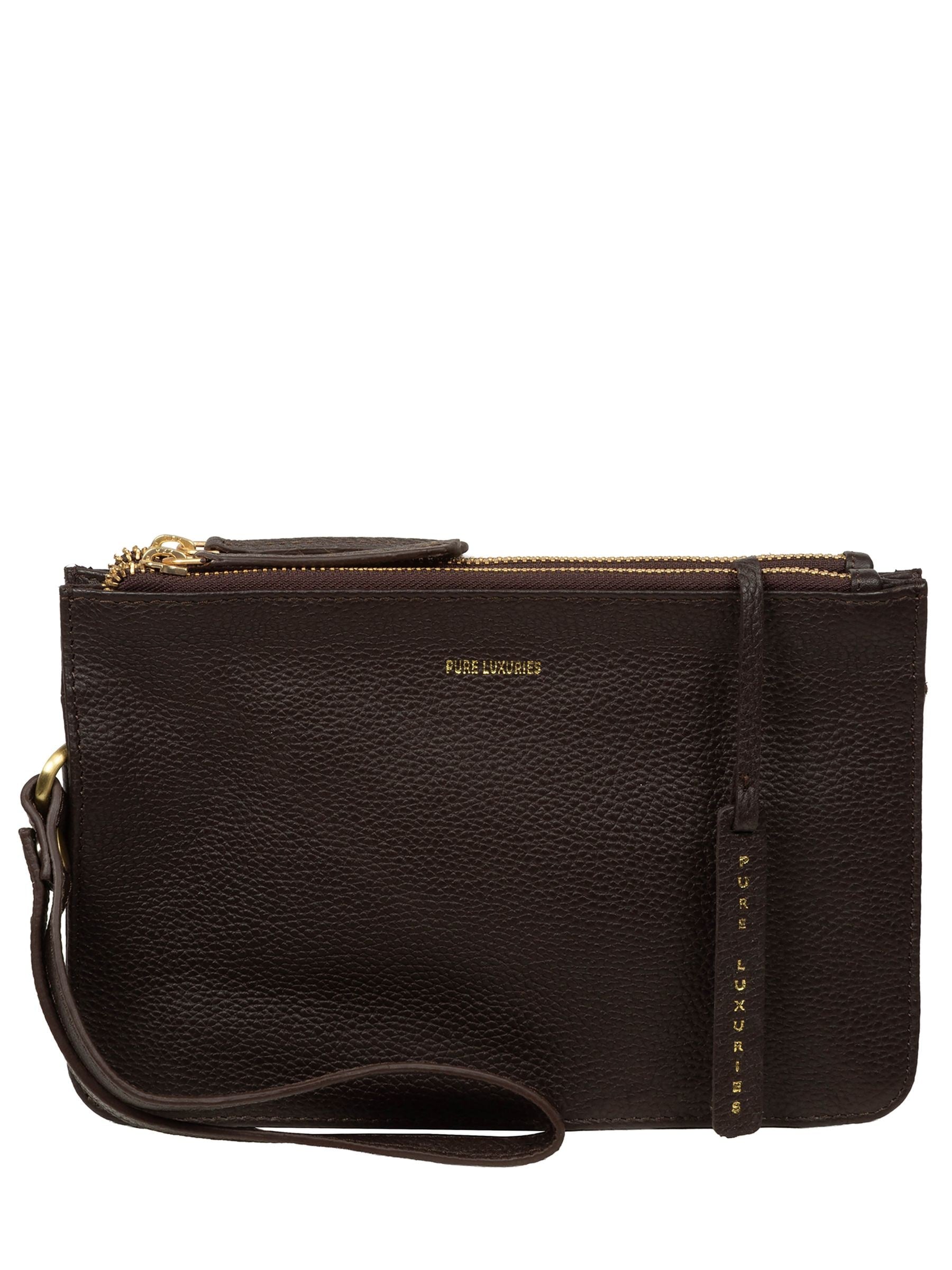 Pure Luxuries London brown Eleanor leather clutch bag, imported from the UK