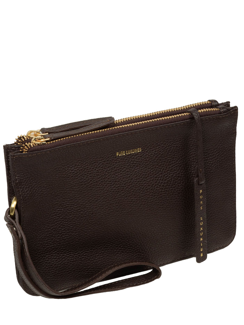 Pure Luxuries London brown Eleanor leather clutch bag, imported from the UK