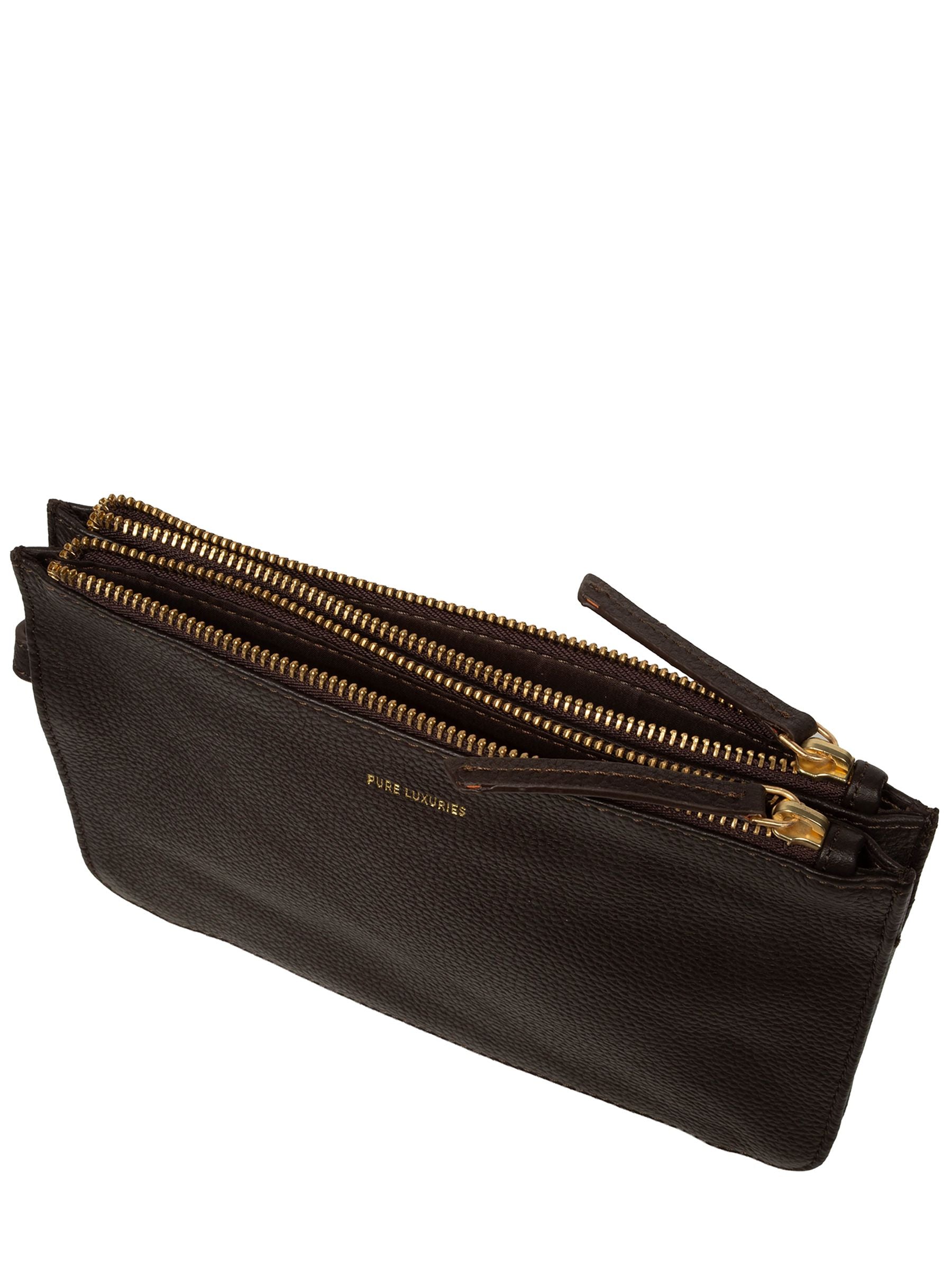 Pure Luxuries London brown Eleanor leather clutch bag, imported from the UK