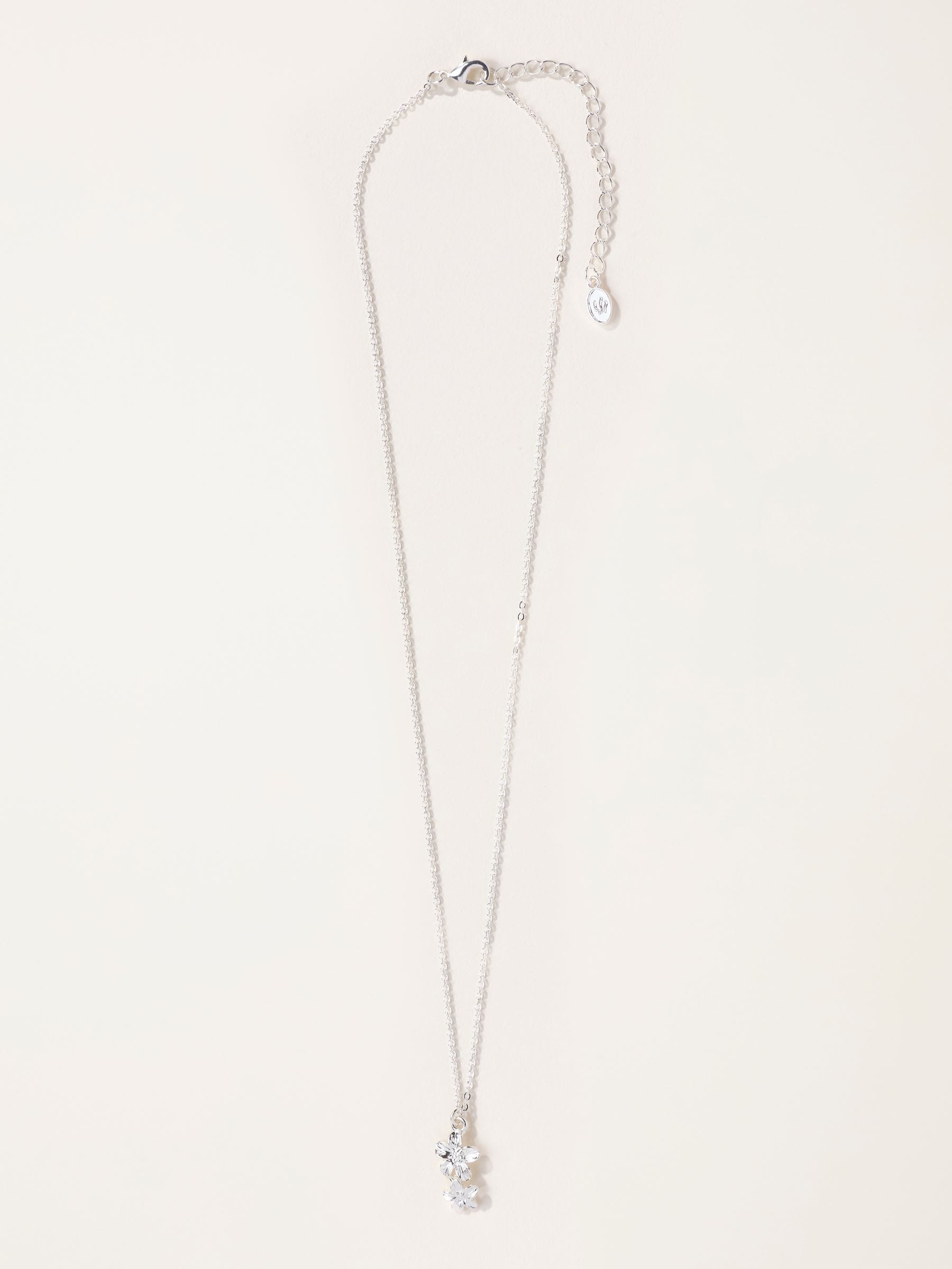 FatFace double flower silver tone necklace 23cm, imported from the UK