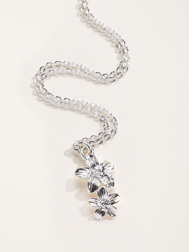 FatFace double flower silver tone necklace 23cm, imported from the UK