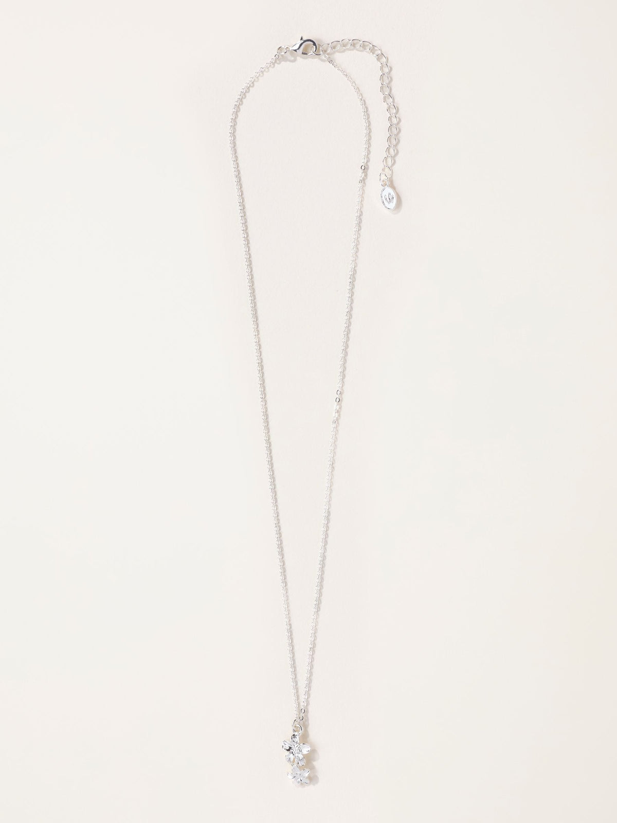 FatFace double flower silver tone necklace 23cm, imported from the UK