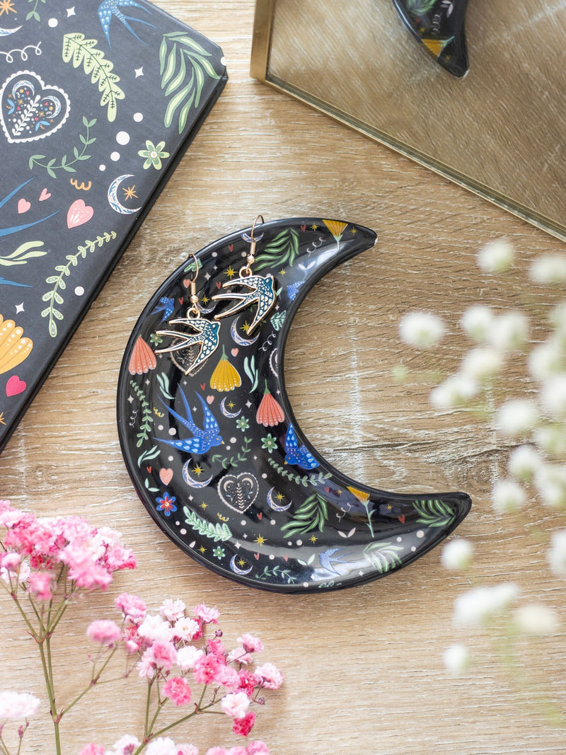 Something Different Midnight Bloom crescent moon trinket dish, imported from the UK