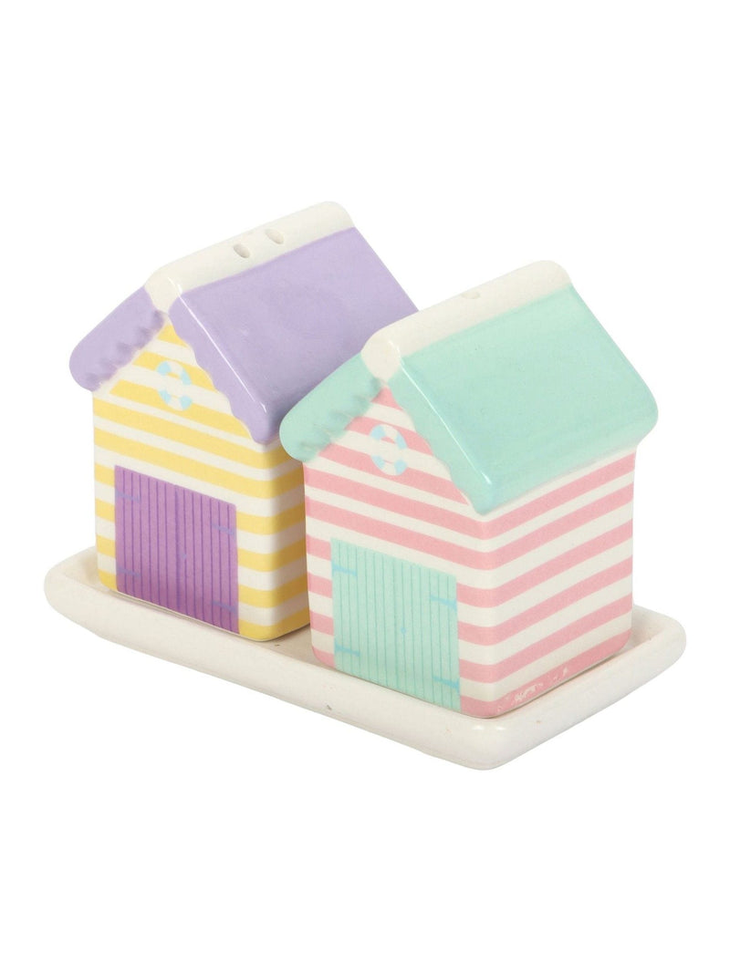 Something Different white pastel beach hut salt and pepper shakers set, imported from the UK