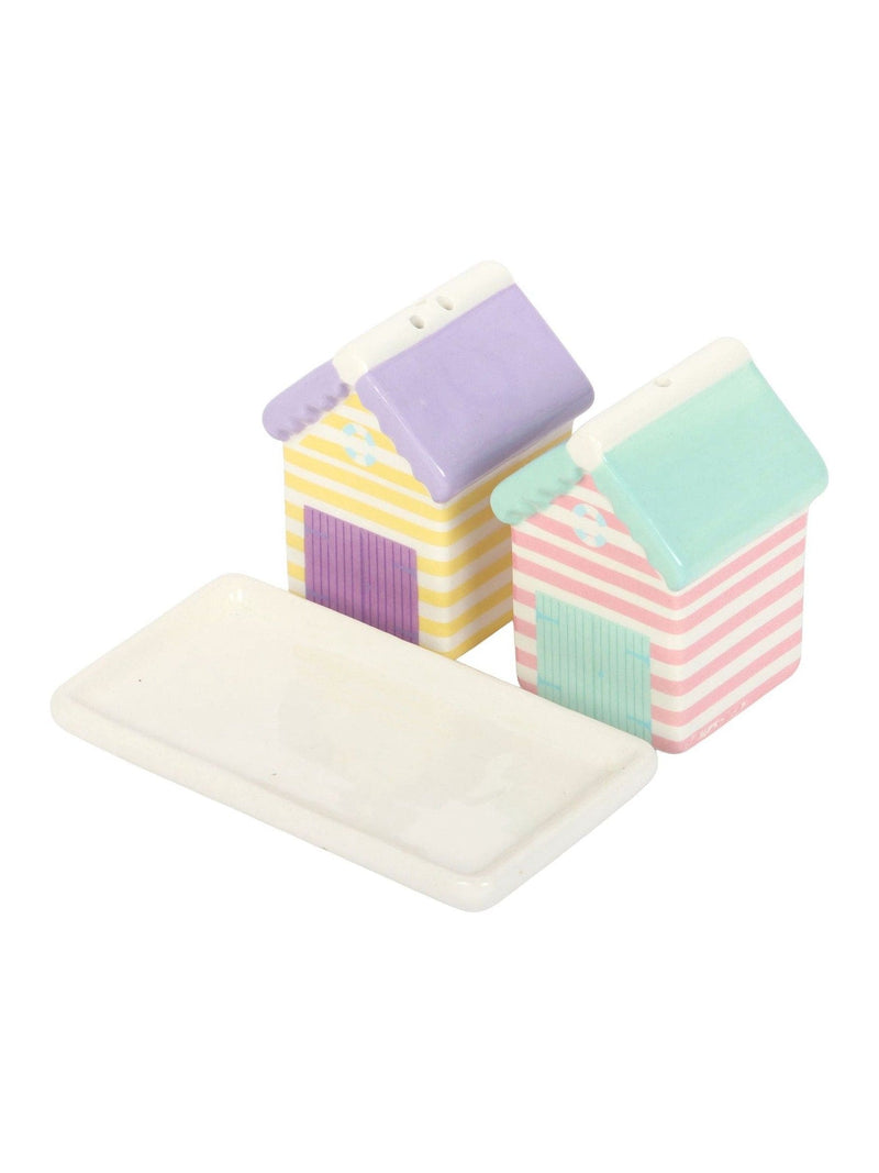 Something Different white pastel beach hut salt and pepper shakers set, imported from the UK