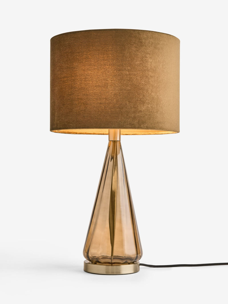 Chocolate brown Rimini table lamp with velvet shade, imported from the UK