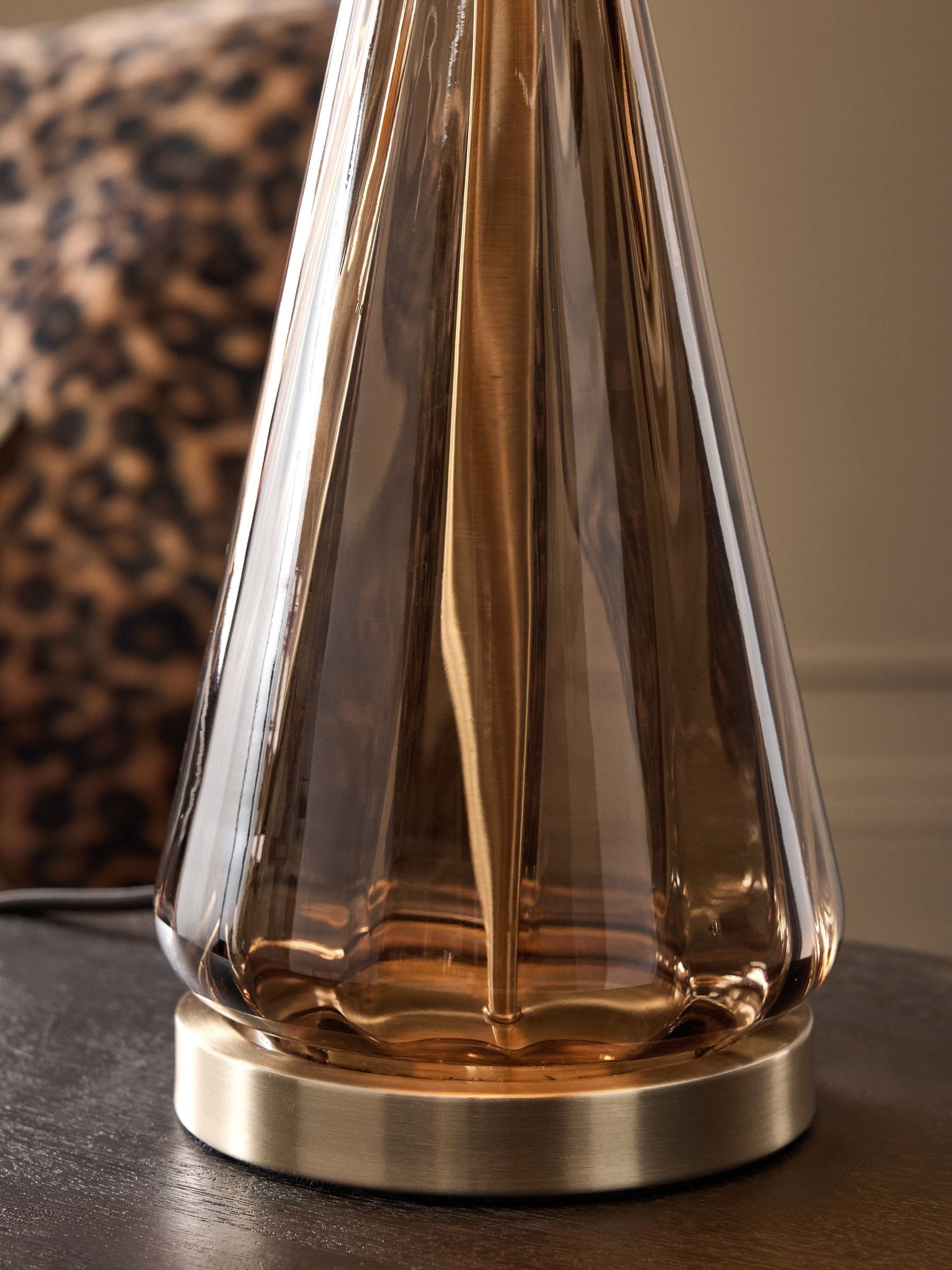 Chocolate brown Rimini table lamp with velvet shade, imported from the UK