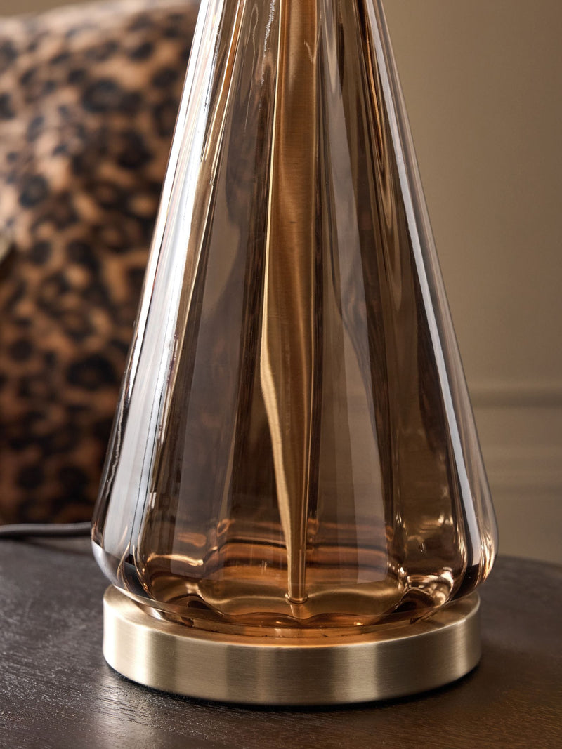 Chocolate brown Rimini table lamp with velvet shade, imported from the UK