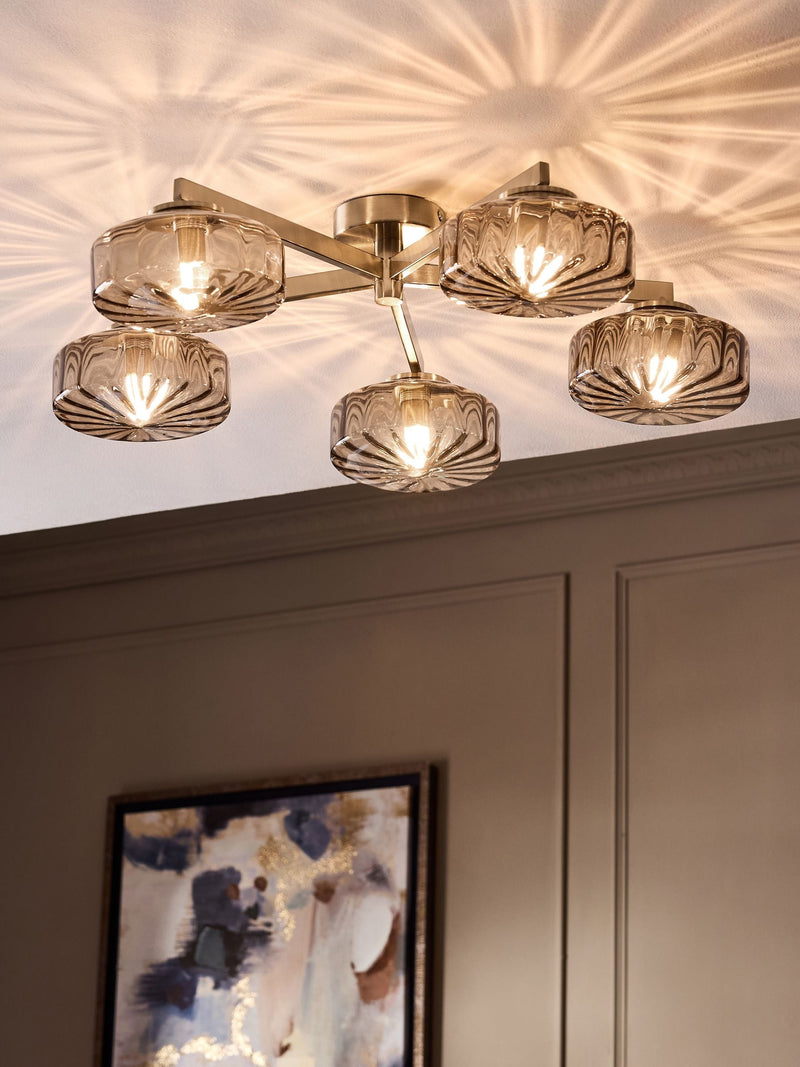 Chocolate Brown Rimini 5 Light Flush Ceiling Light