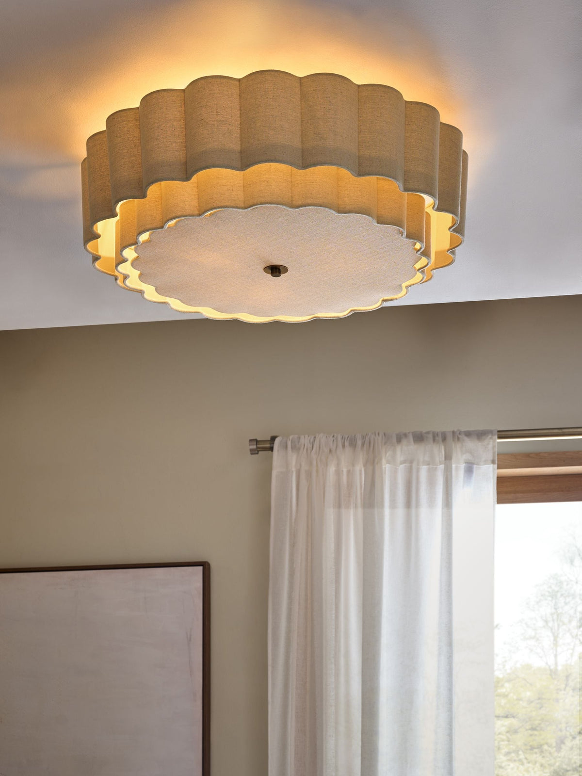 Natural Larson Flush Fitting Ceiling Light - 20cm Height, 45cm Diameter