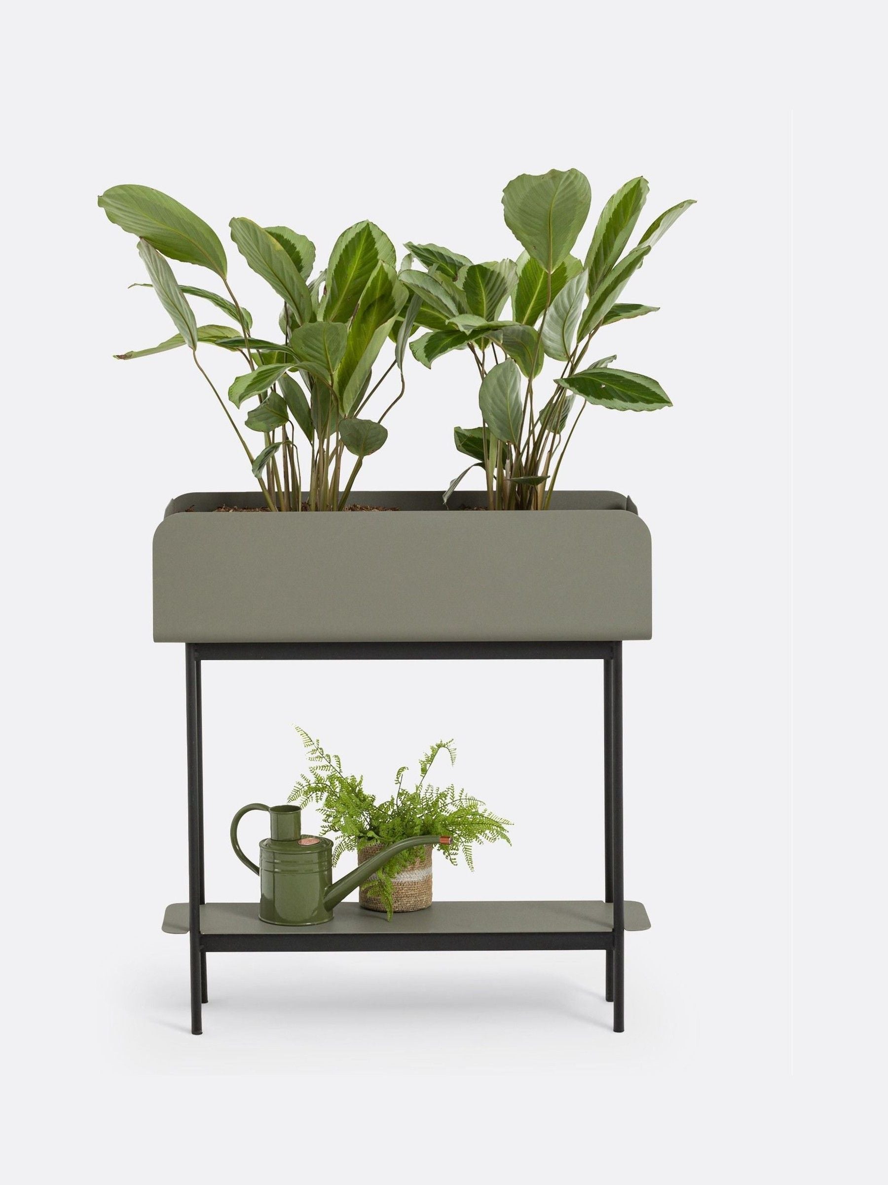 La Redoute Intérieurs sage green tall planter with shelf 75cm, imported from the UK