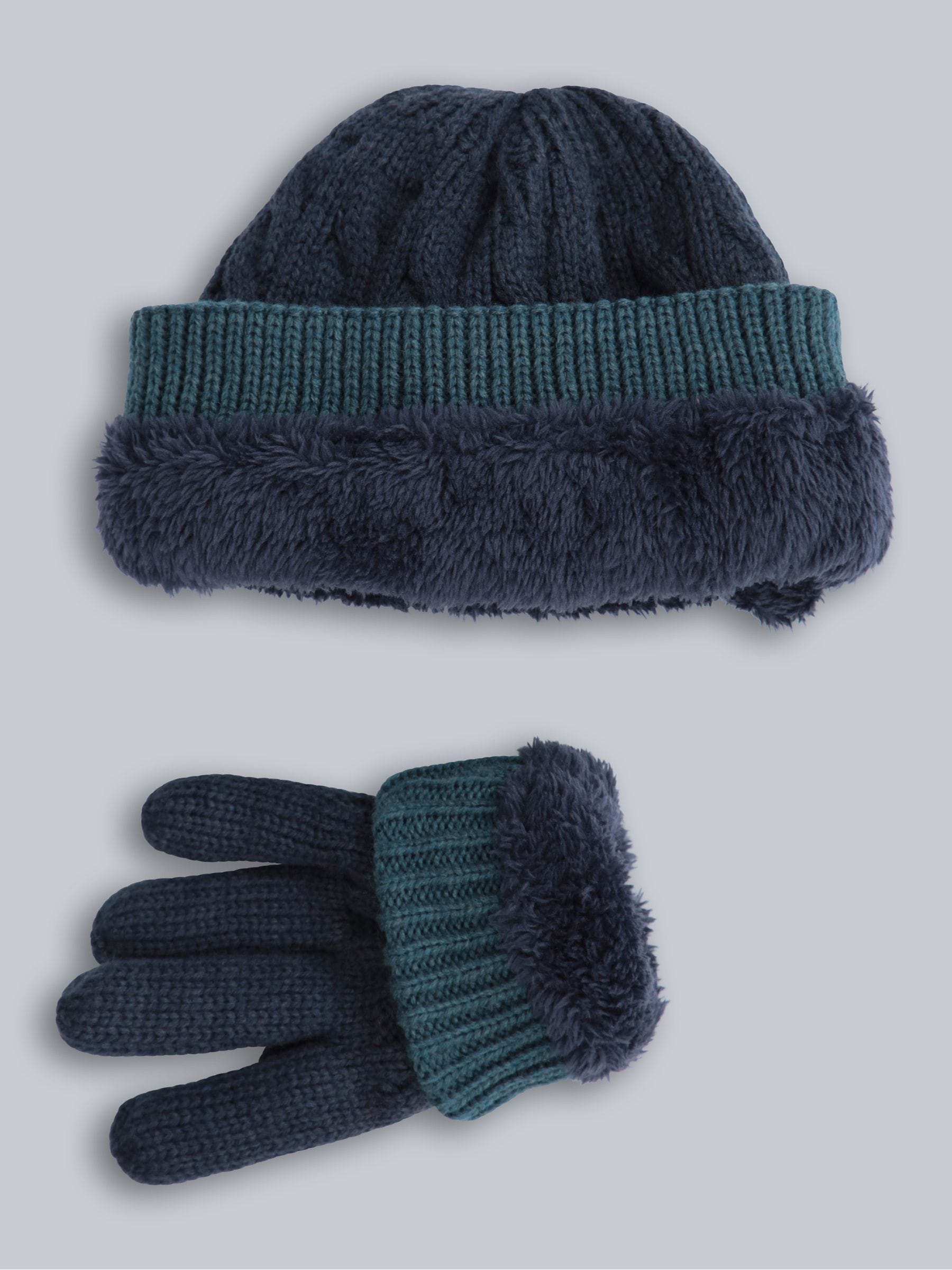 Kids fur lined hat and gloves set, lightweight winter accessory (British brand)
