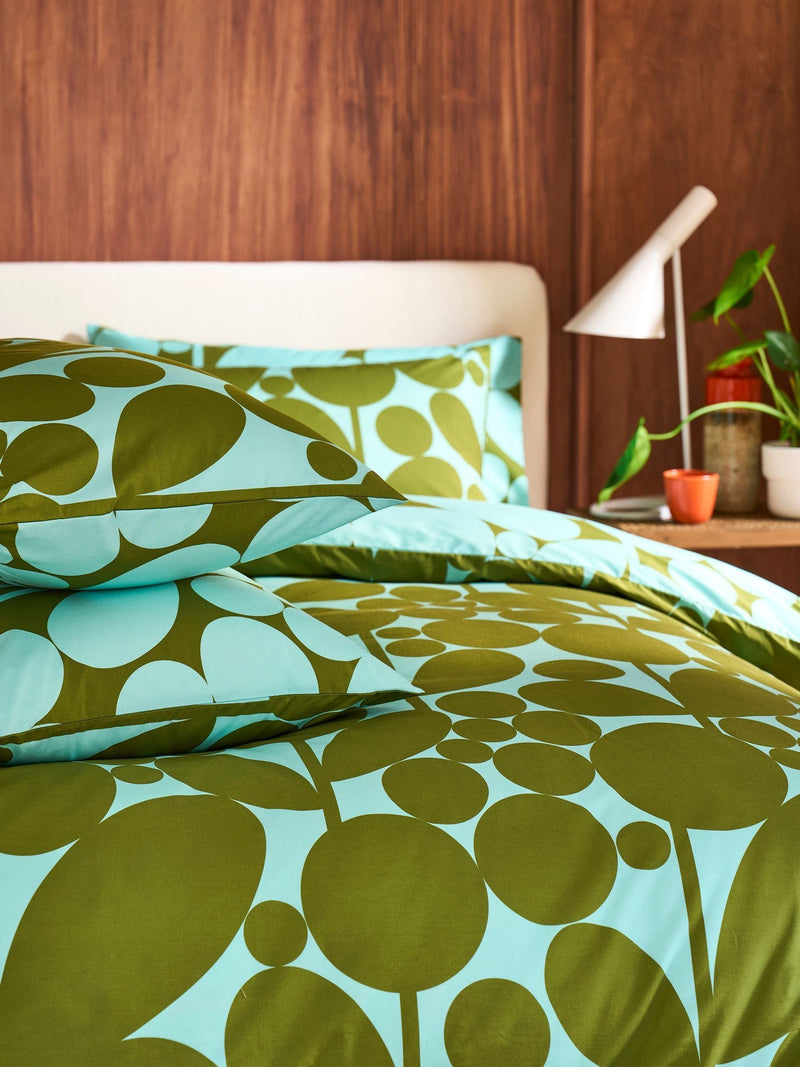 Orla Kiely aqua seagrass blue bubble flower pillowcases (British brand)
