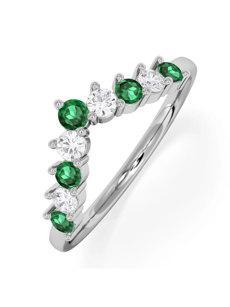 The Diamond Store 9K White Gold Emerald and Lab Diamond Wishbone Ring