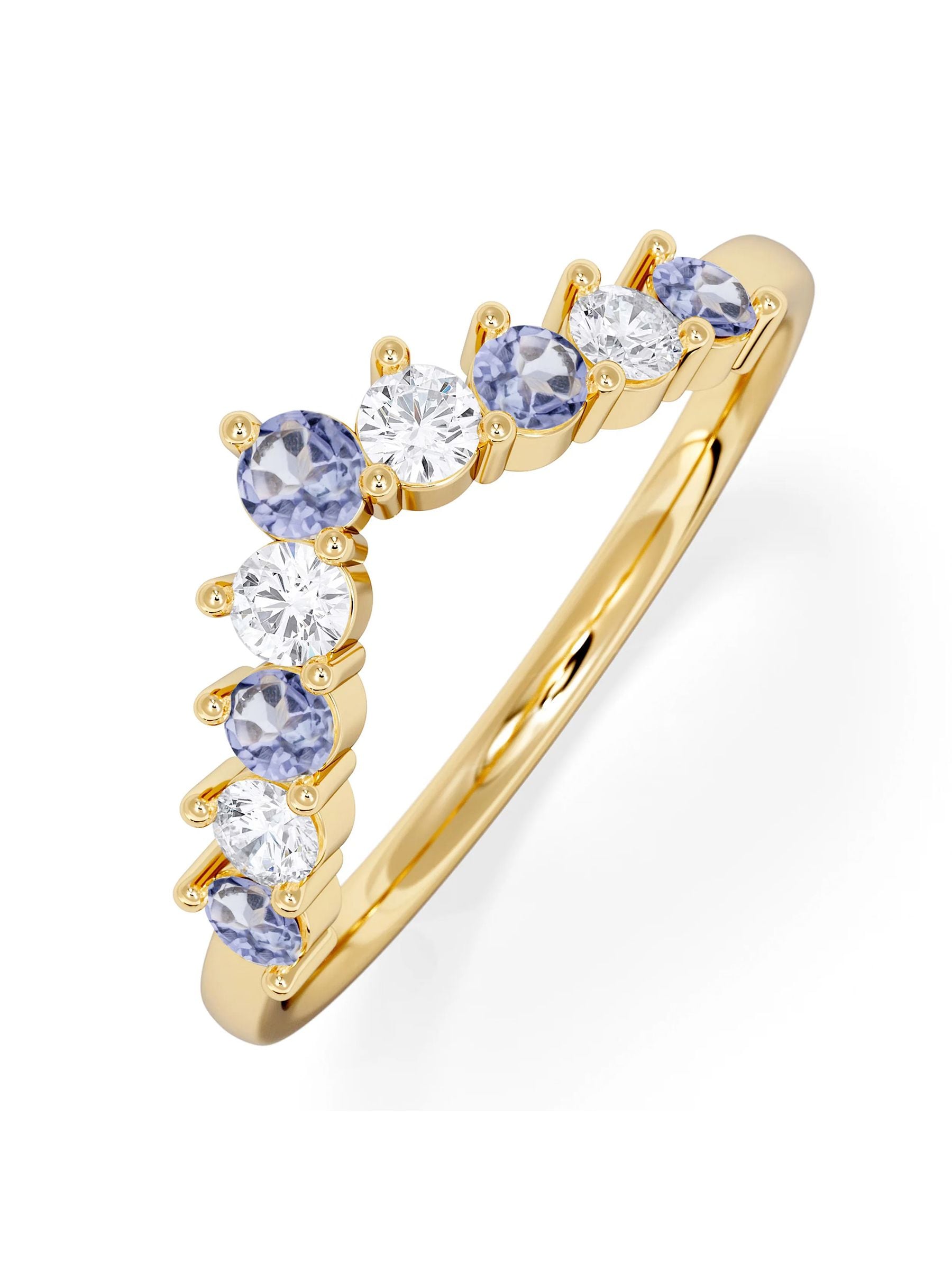The Diamond Store tanzanite and lab diamond wishbone ring, UK version