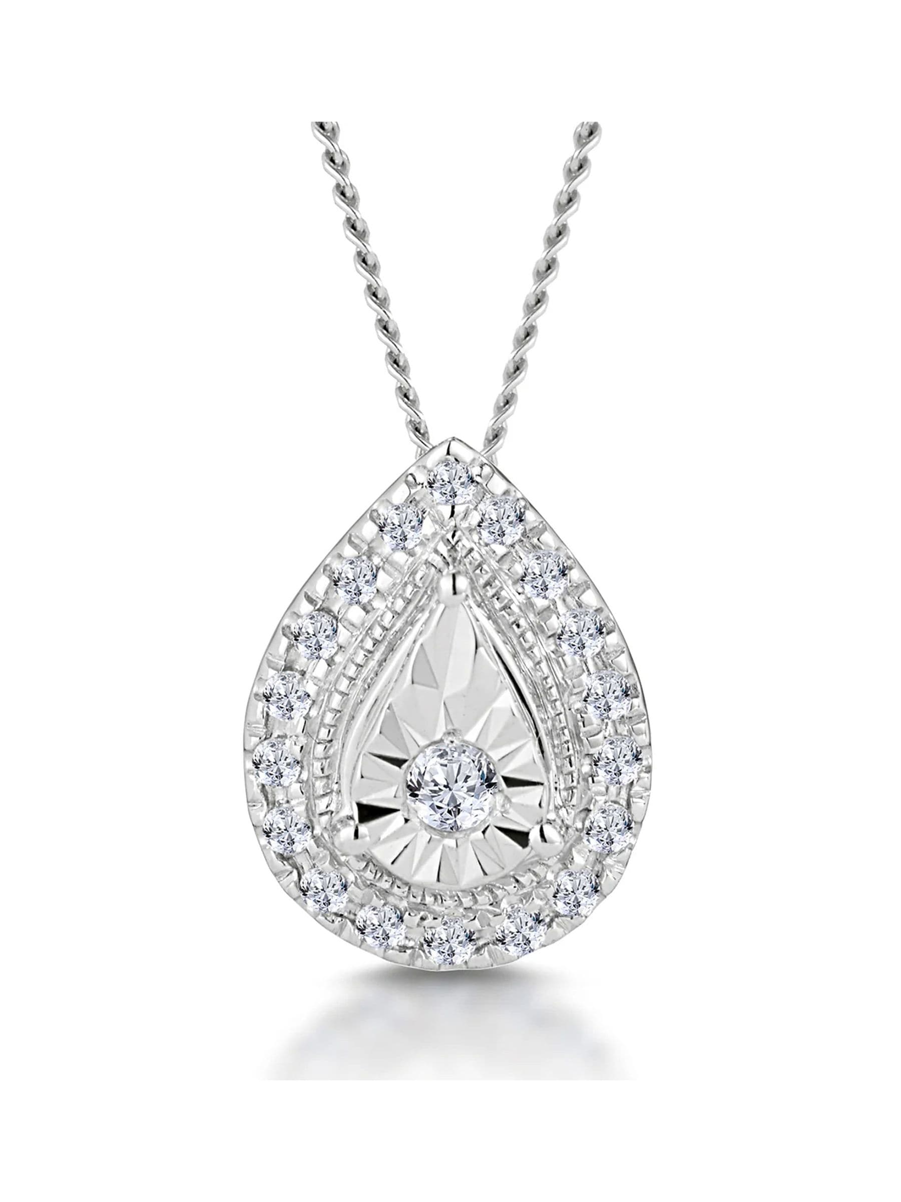The Diamond Store 0.10ct diamond halo necklace silver (British brand)