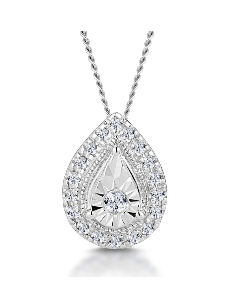 The Diamond Store 0.10ct diamond halo necklace silver (British brand)