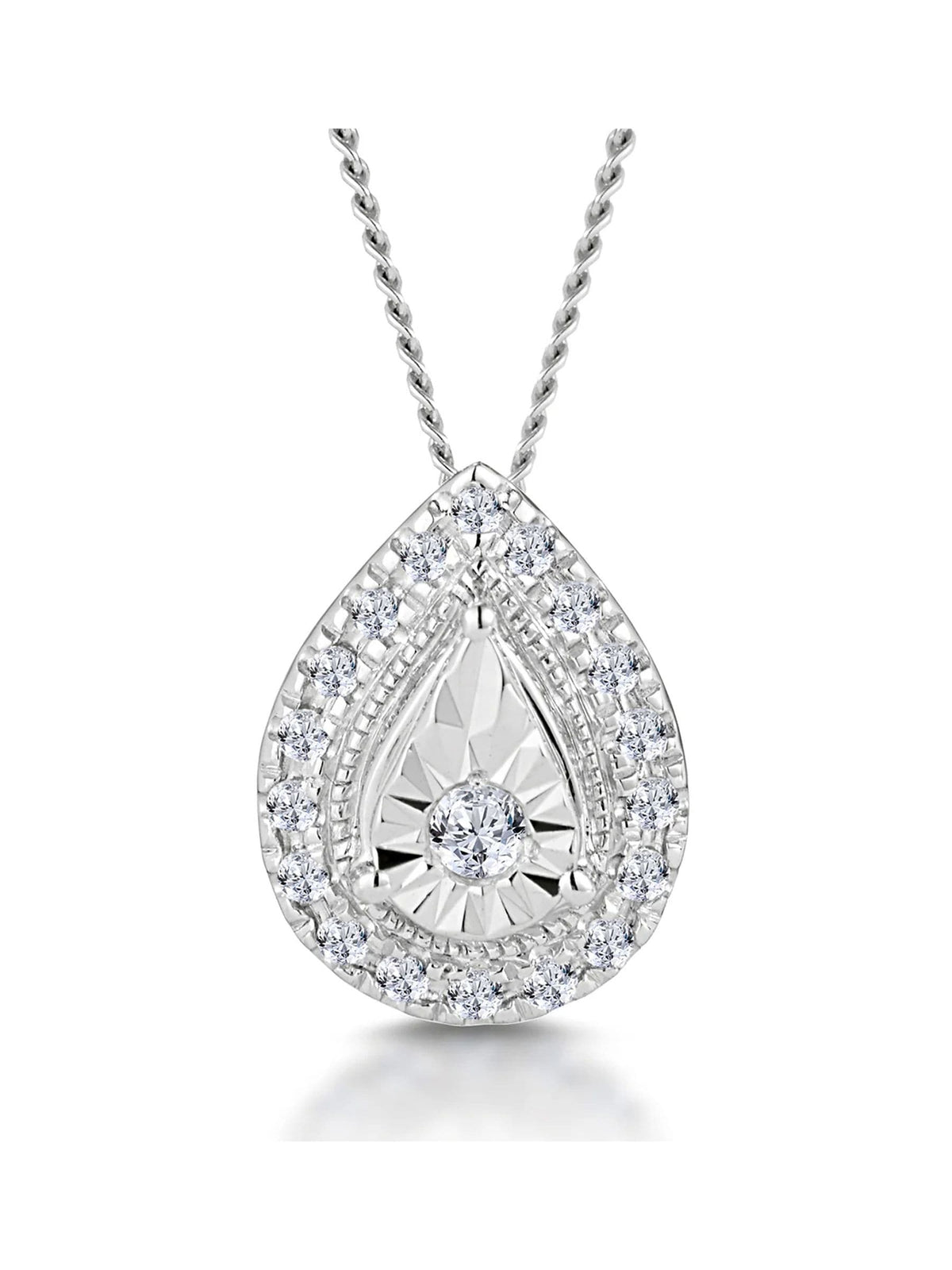 The Diamond Store 0.10ct diamond halo necklace silver (British brand)