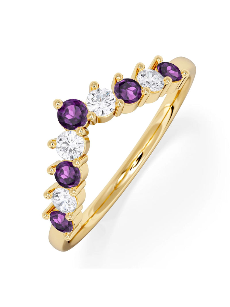 The Diamond Store 9K Yellow Gold Amethyst and Lab Diamond Wishbone Ring