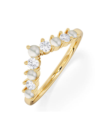 Next The Diamond Store 9K Yellow Gold Pearl and Lab Diamond Wishbone Ring- Buy online at McGrocer