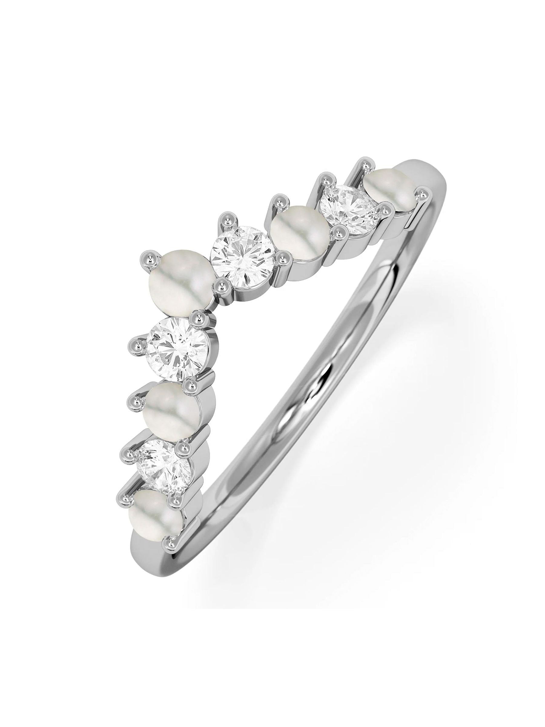 The Diamond Store 9K White Gold Pearl and Lab Diamond Wishbone Ring