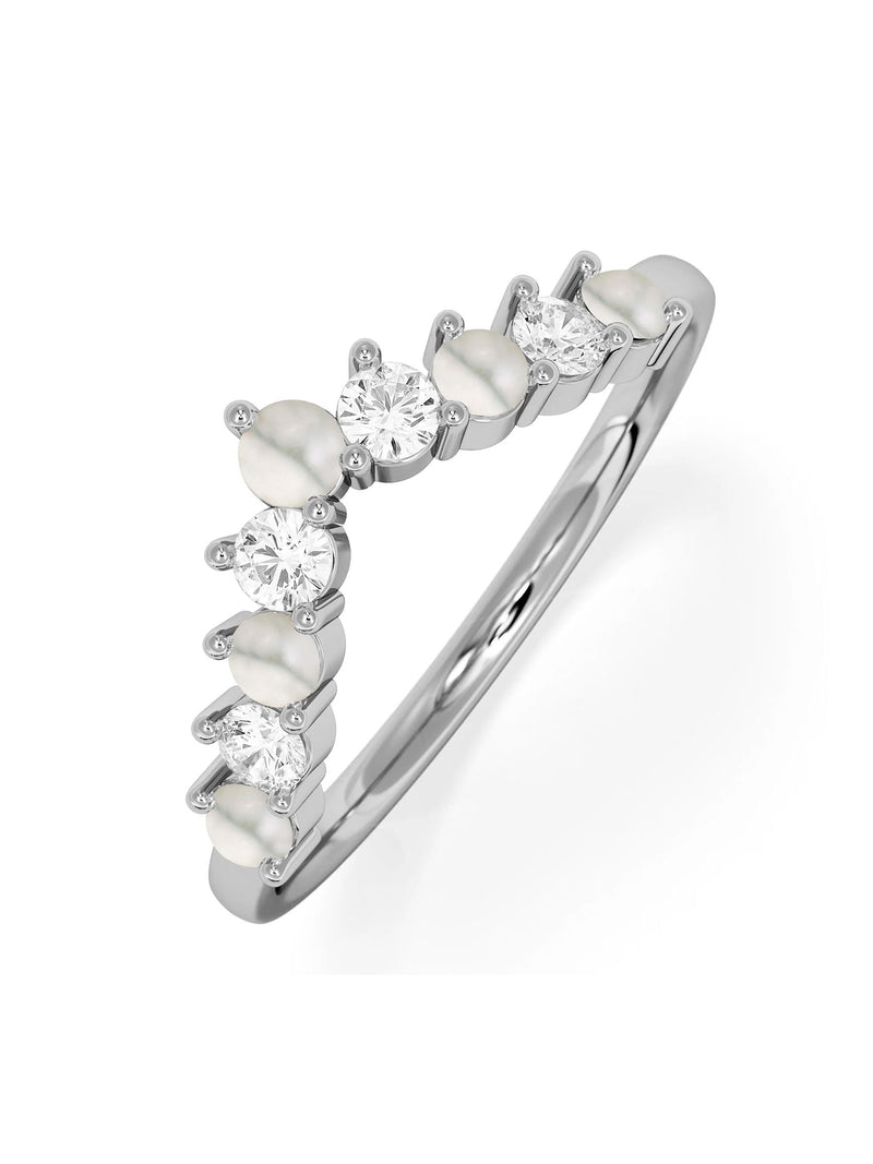 The Diamond Store 9K White Gold Pearl and Lab Diamond Wishbone Ring