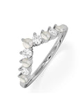 The Diamond Store 9K White Gold Pearl and Lab Diamond Wishbone Ring