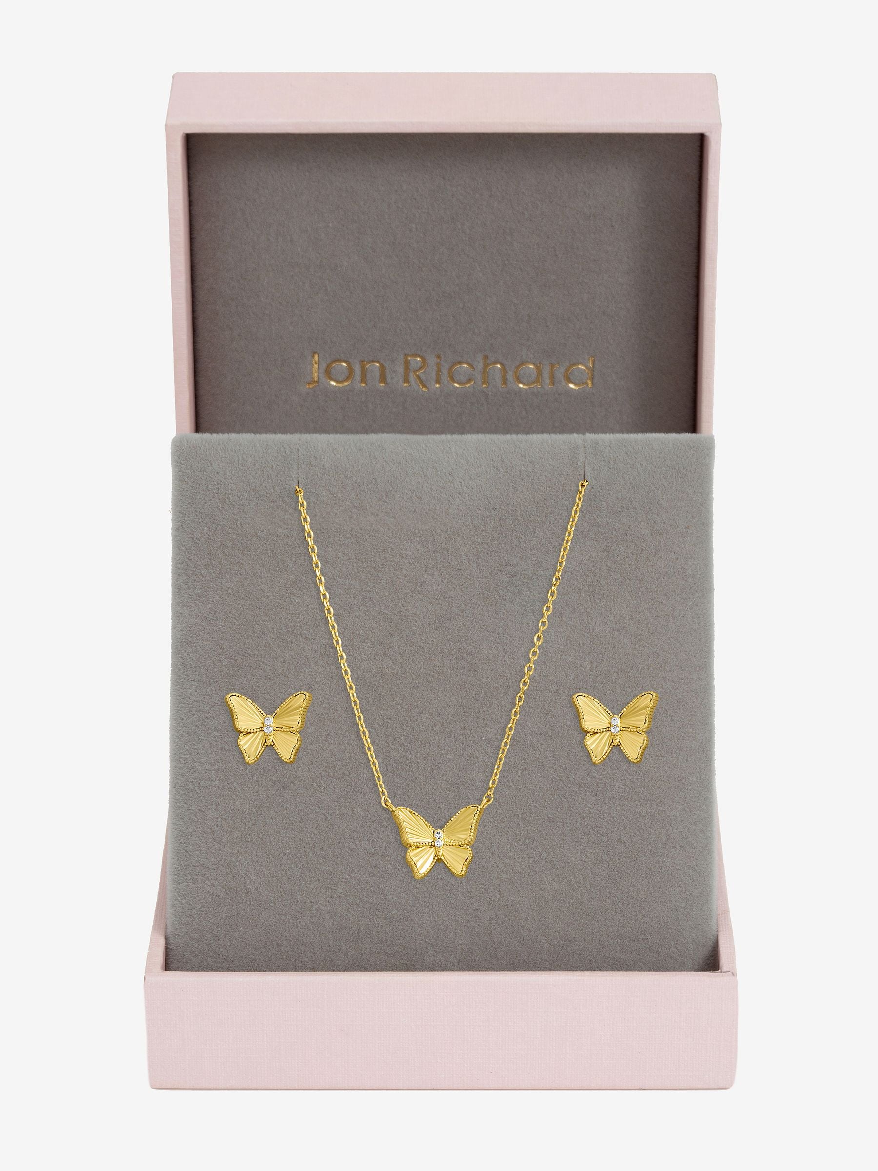 Jon Richard jewellery set gold tone diamond cut butterfly, imported from the UK