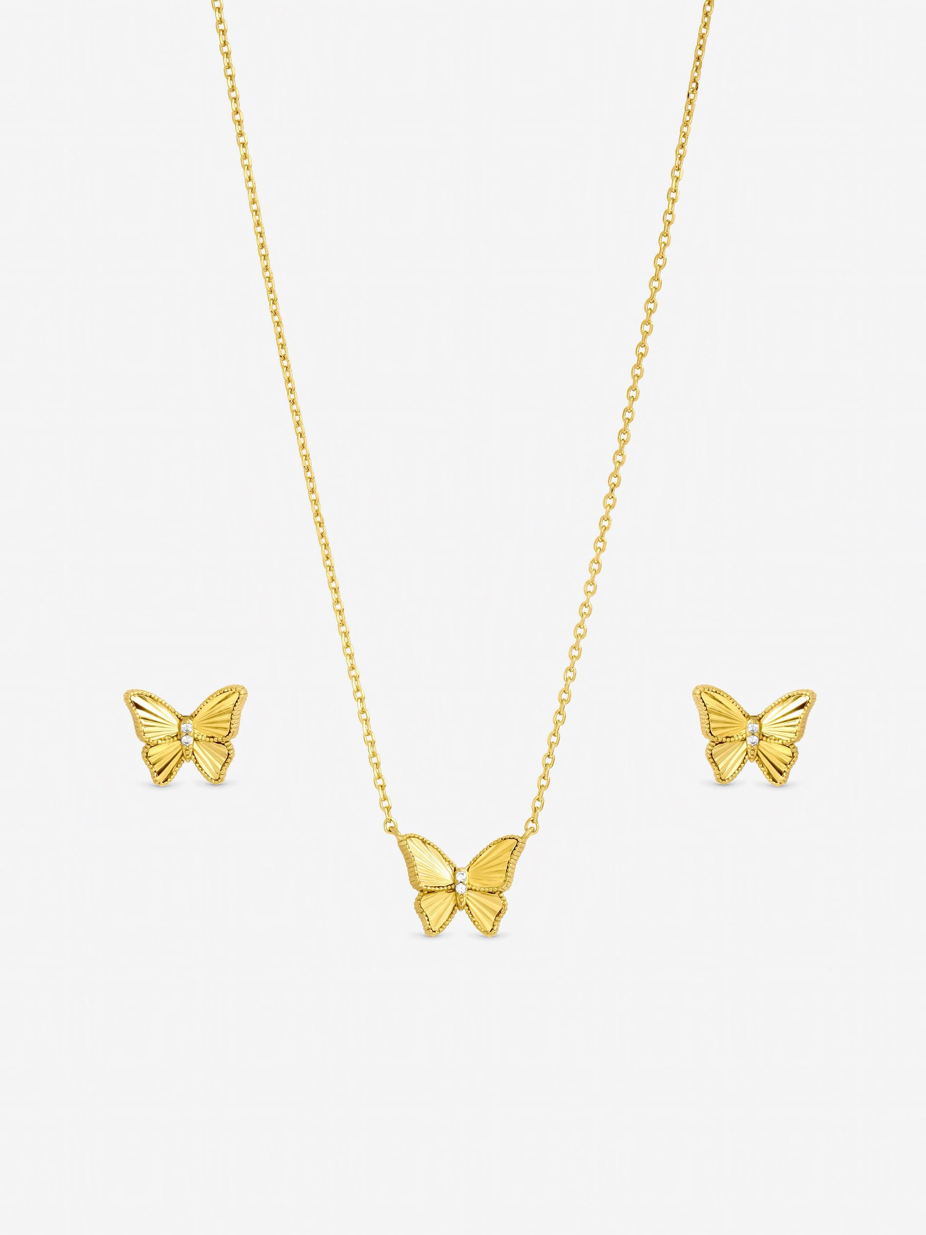 Jon Richard jewellery set gold tone diamond cut butterfly, imported from the UK