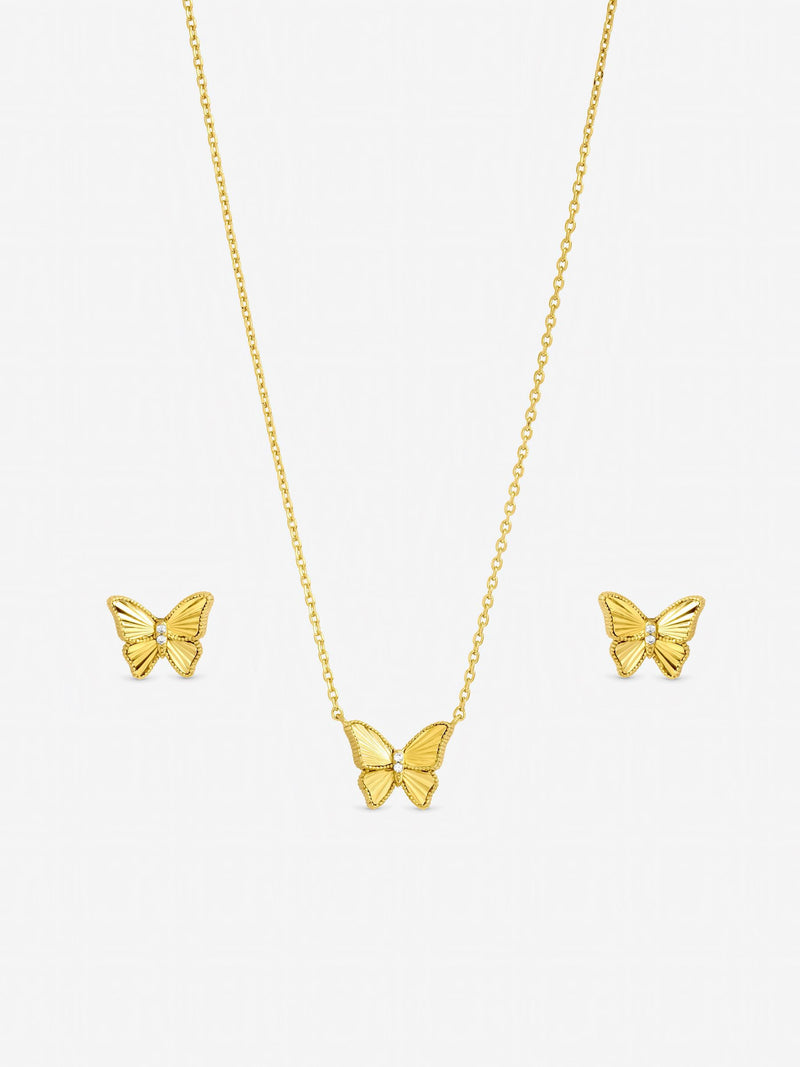 Jon Richard jewellery set gold tone diamond cut butterfly, imported from the UK