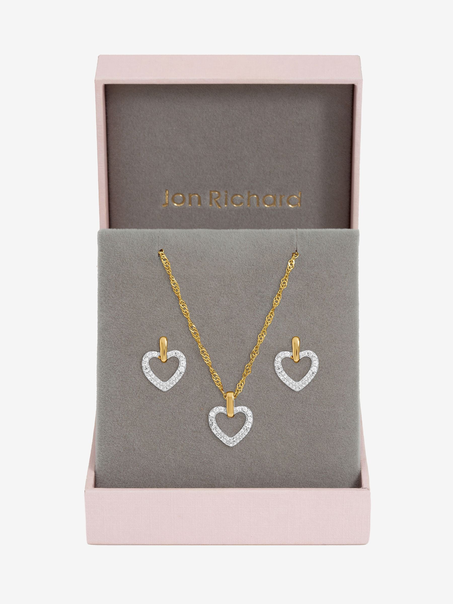 Jon Richard metallic open heart pendant set with cubic zirconia, imported from the UK