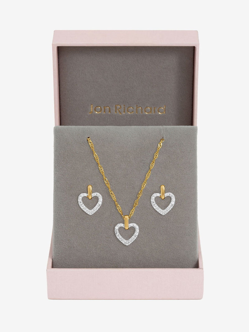 Jon Richard metallic open heart pendant set with cubic zirconia, imported from the UK