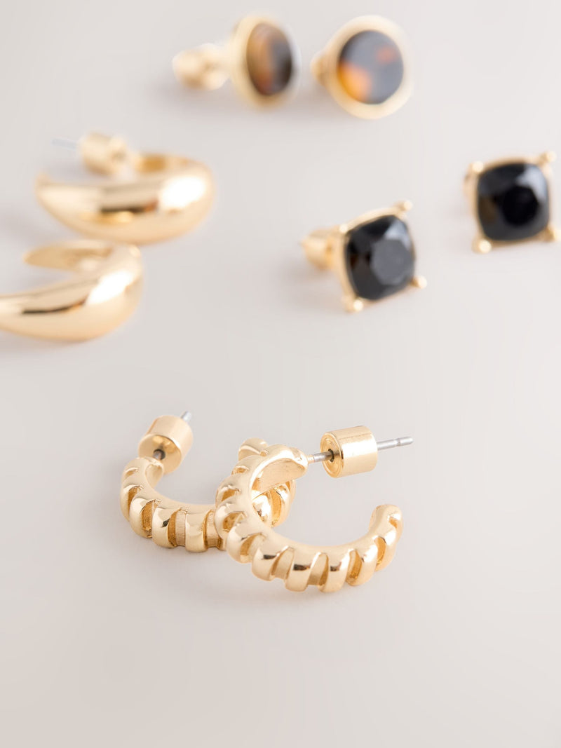 Brown and gold tone stud and hoop earrings 6 pack, imported from the UK