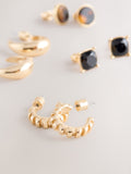 Brown and gold tone stud and hoop earrings 6 pack, imported from the UK