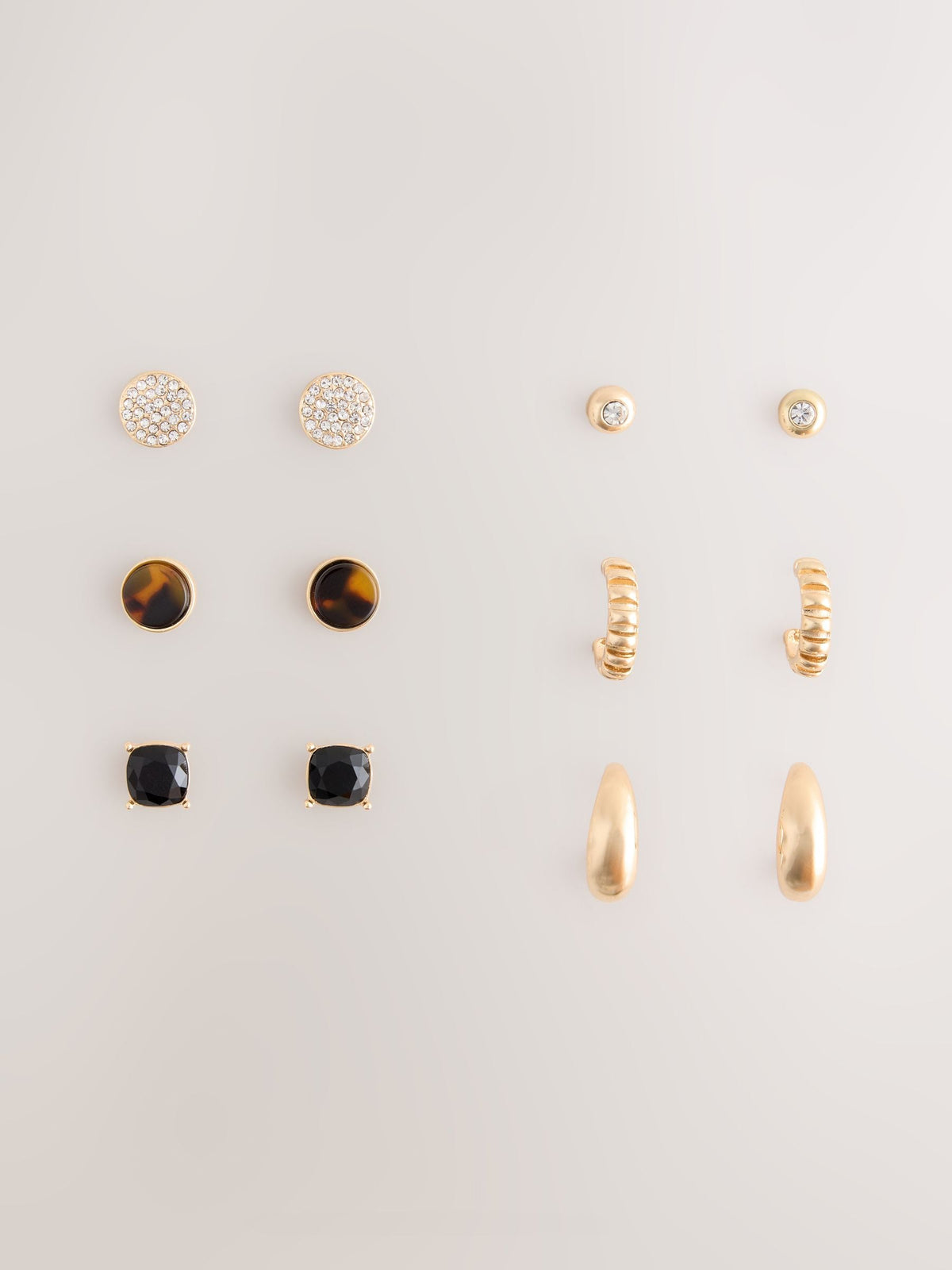 Brown and gold tone stud and hoop earrings 6 pack, imported from the UK