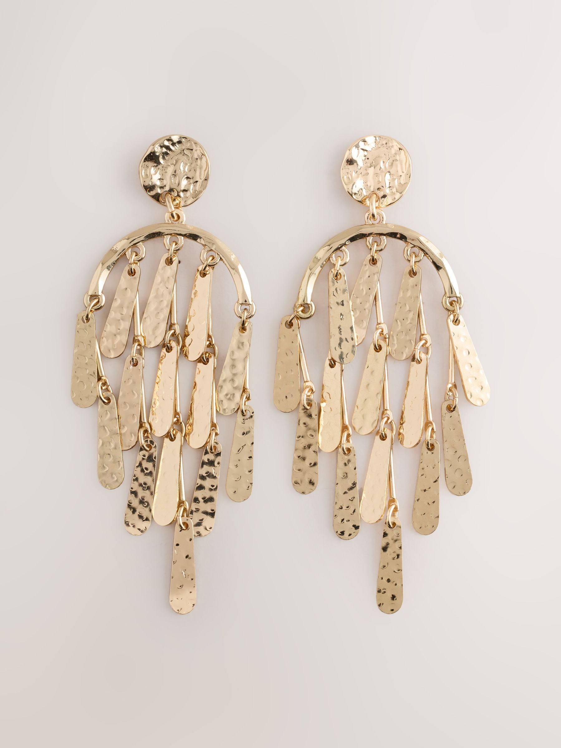 Chandelier earrings gold tone hammered UK version
