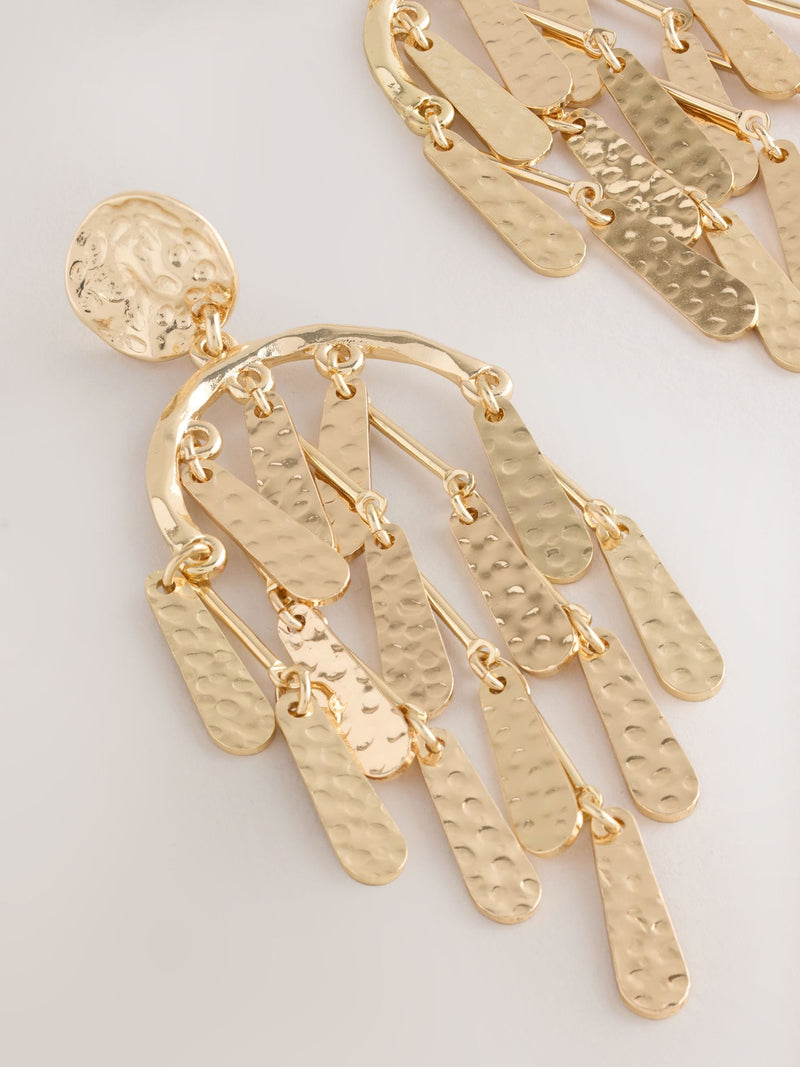 Chandelier earrings gold tone hammered UK version