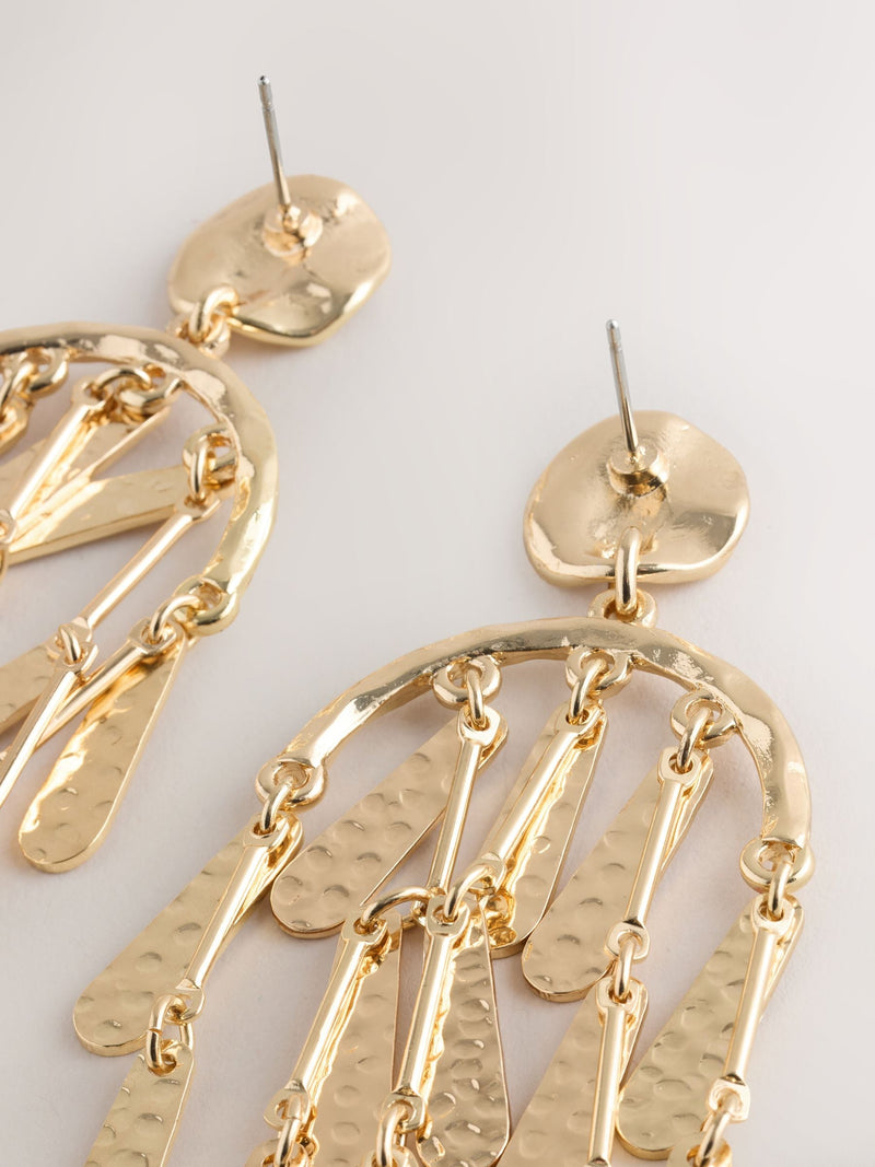 Chandelier earrings gold tone hammered UK version