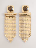 Gold tone brown resin chainmail drop earrings, imported from the UK