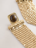 Gold tone brown resin chainmail drop earrings, imported from the UK