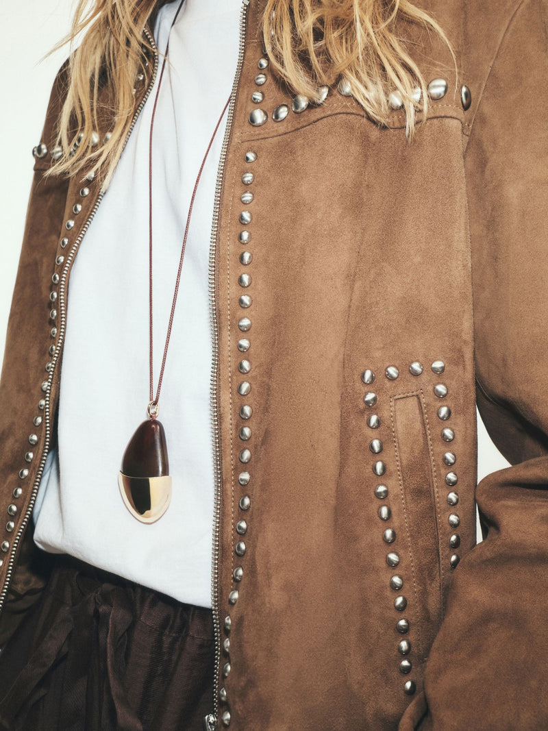 Resin pendant necklace gold tone brown - British product