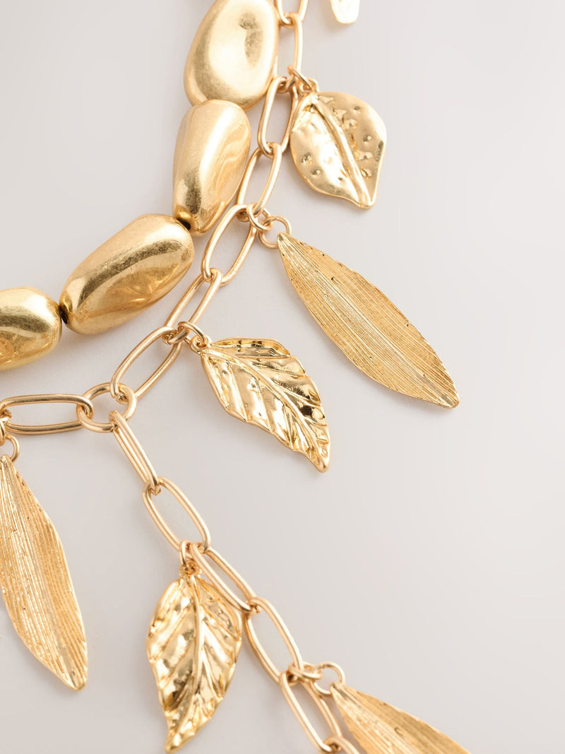 Gold tone feather Y necklace layered design - British product