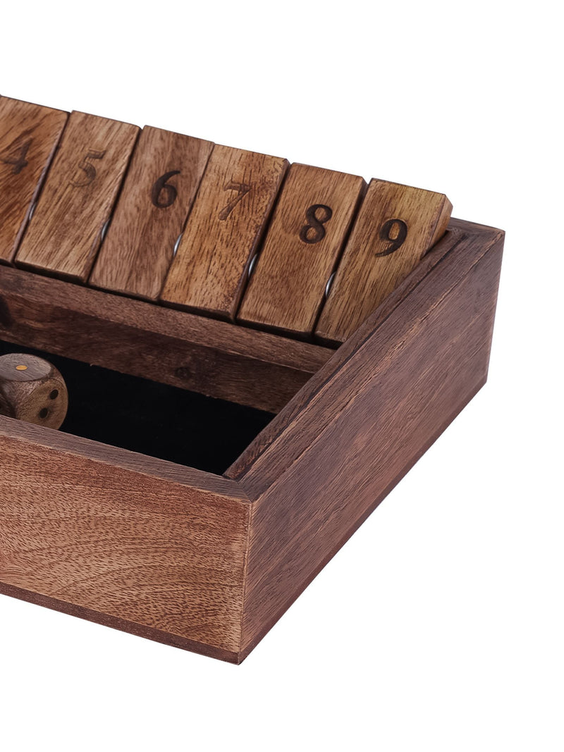 Libra Interiors brown mango wood Shut the Box game, imported from the UK