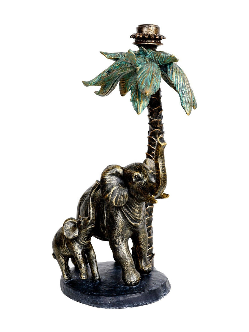 Libra Interiors gold palm elephant candlestick - British product