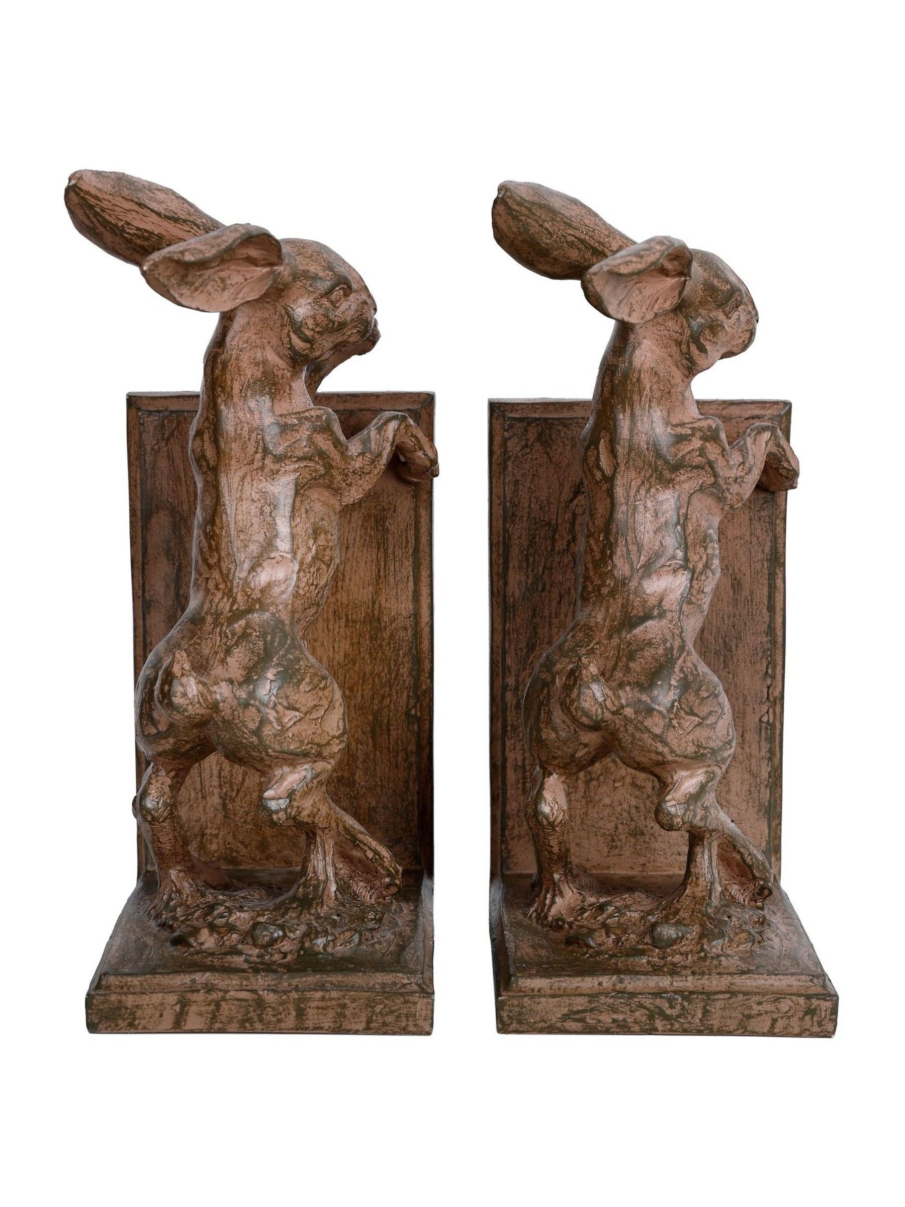 Libra Interiors rustic standing hare bookends 23cm, imported from the UK