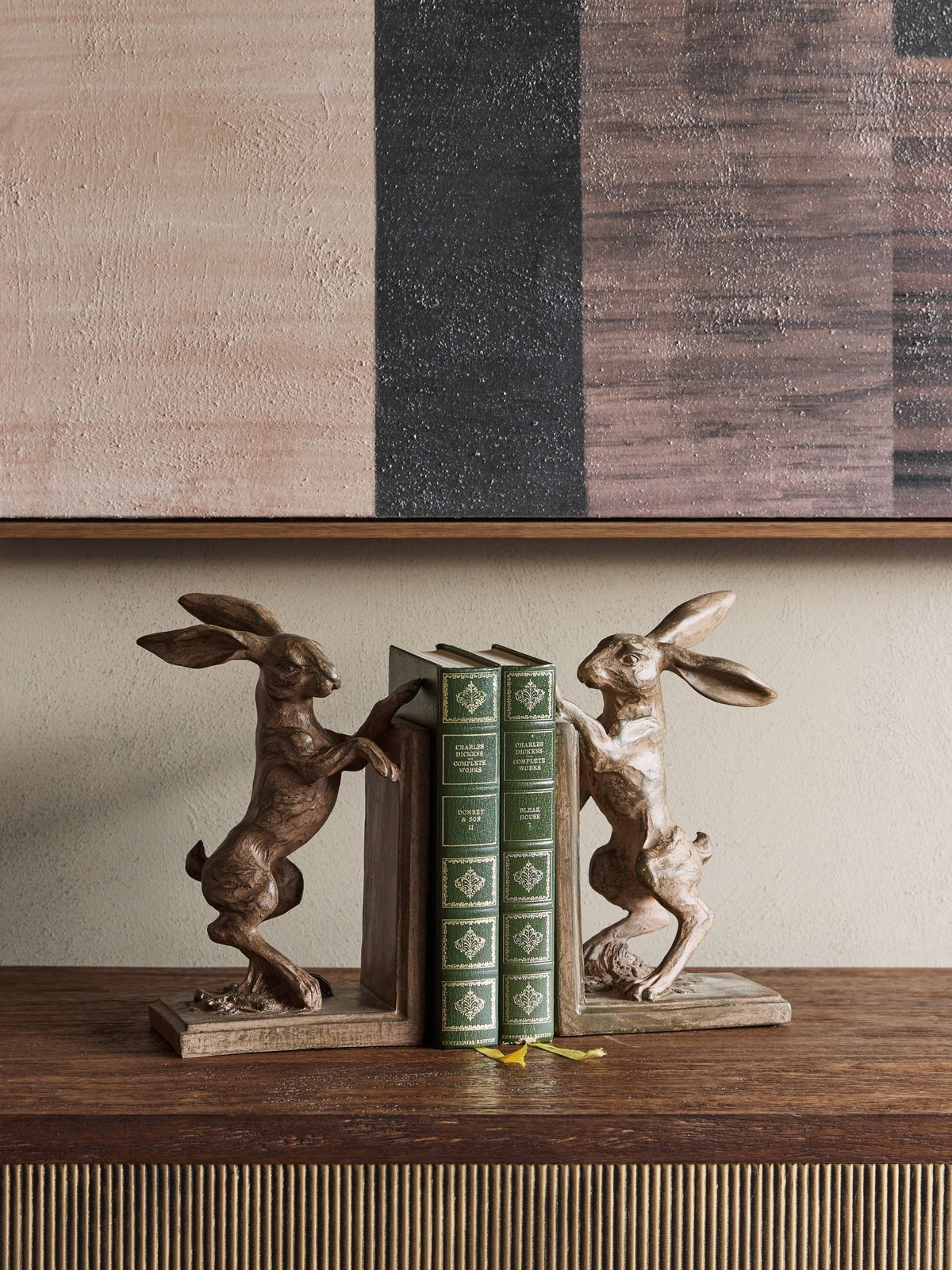 Libra Interiors rustic standing hare bookends 23cm, imported from the UK