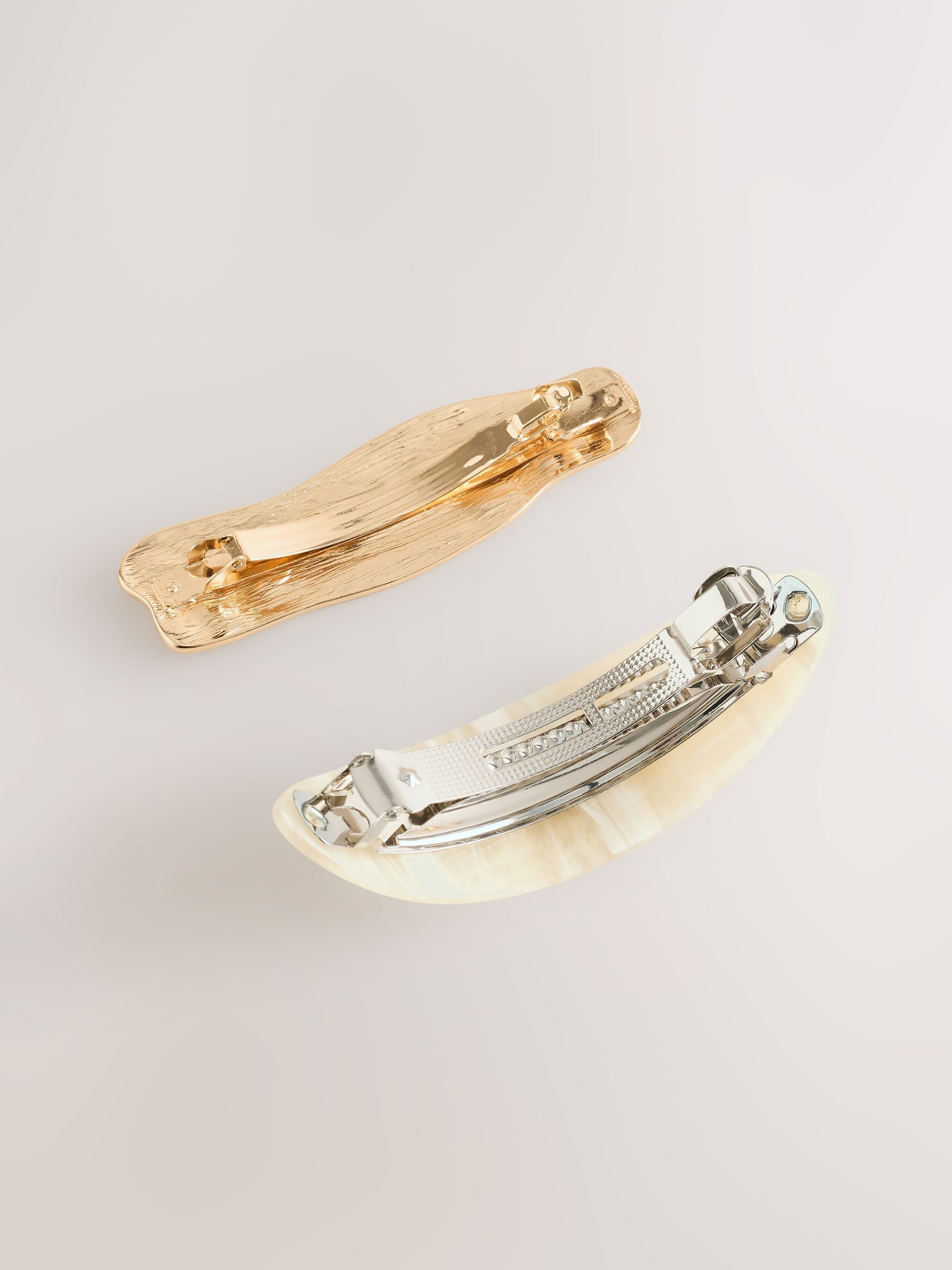 Gold tone cream resin metal hair slides 2 pack - British product