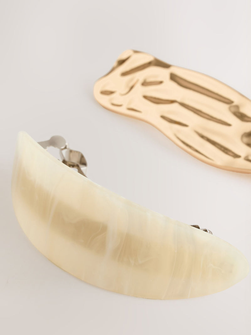 Gold tone cream resin metal hair slides 2 pack - British product